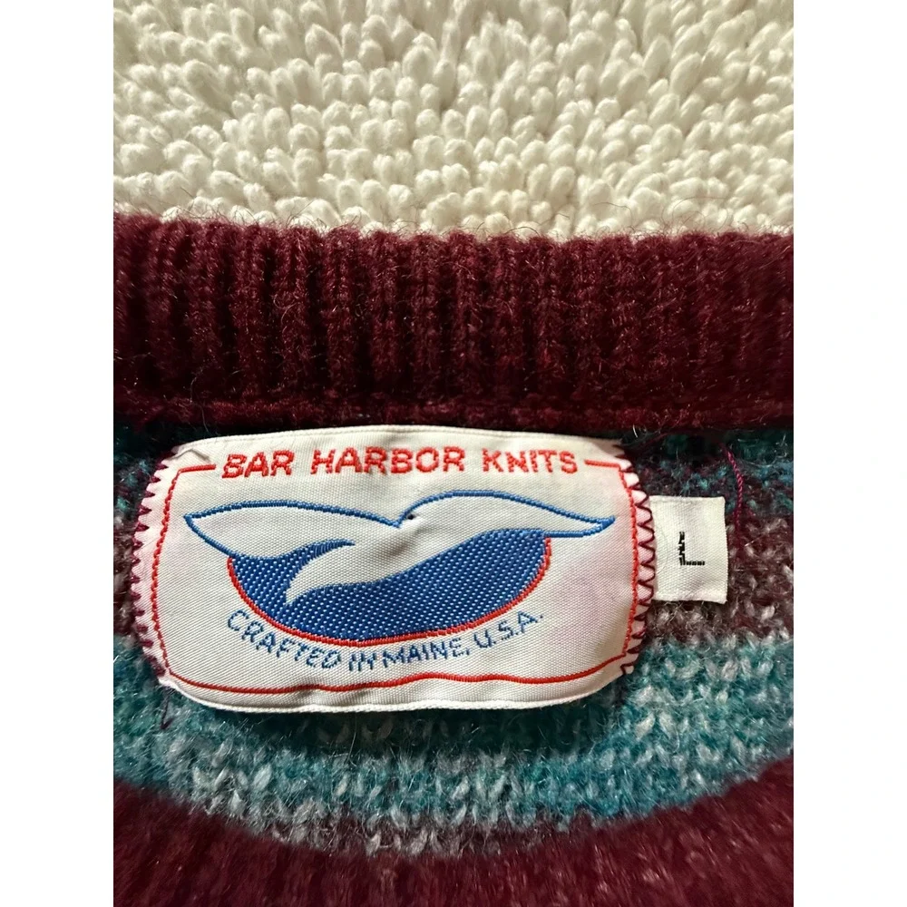 Bar Harbor Knits Mens Large VTG Wool Sweater‎ Burgundy Teal USA